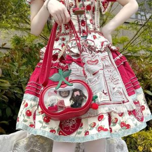 Cute Cherry Ita Bag – Y2K Lolita Transparent Pocket Mini Crossbody Shoulder Handbag for Women Girls