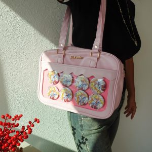 Cute Ita Bag with Wavy Window, Kawaii Shoulder and Crossbody Pin Display Bag, Anime Cosplay Bag for Enamel Pins, Harajuku Style Itabag.