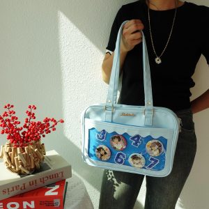Cute Ita Bag with Wavy Window, Kawaii Shoulder and Crossbody Pin Display Bag, Anime Cosplay Bag for Enamel Pins, Harajuku Style Itabag.