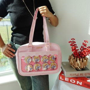 Cute Ita Bag with Wavy Window, Kawaii Shoulder and Crossbody Pin Display Bag, Anime Cosplay Bag for Enamel Pins, Harajuku Style Itabag.