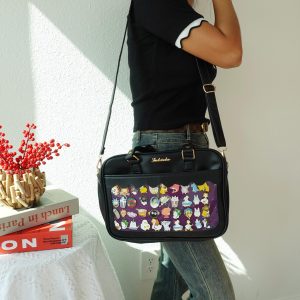 Cute Ita Bag with Wavy Window, Kawaii Shoulder and Crossbody Pin Display Bag, Anime Cosplay Bag for Enamel Pins, Harajuku Style Itabag.
