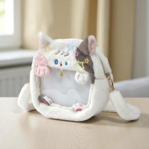 Cute Plush Ita Backpack with Transparent Window – Kawaii Animal-Themed Bag for Pins, Keychains & Anime Accessories