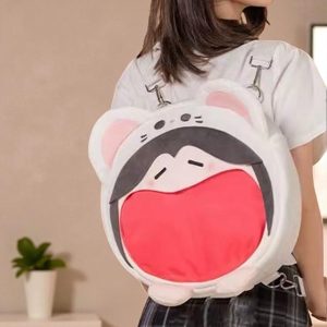Cute Plush Ita Backpack with Transparent Window – Kawaii Animal-Themed Bag for Pins, Keychains & Anime Accessories