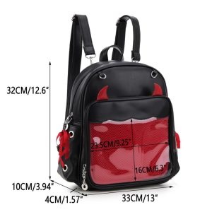 Devil Horns Ita Backpack – Gothic Halloween Badge Display Clear Pocket Punk Crossbody Daypack Women
