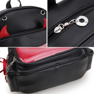 Devil Horns Ita Backpack – Gothic Halloween Badge Display Clear Pocket Punk Crossbody Daypack Women