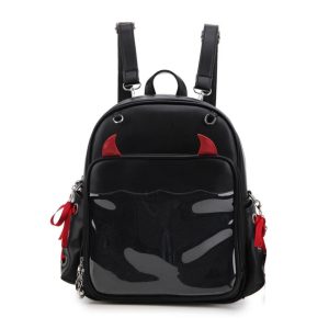 Devil Horns Ita Backpack – Gothic Halloween Badge Display Clear Pocket Punk Crossbody Daypack Women