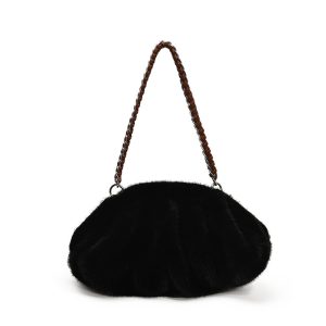 Faux Mink Fur Pleated Cloud Plush Fringe Shoulder Bag