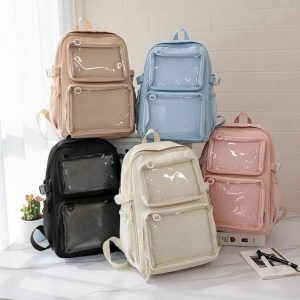 Double Inserts Large Ita Backpack, Kawaii Anime Ita Bag, Lightweight And Durable Nylon Ita Bag, Personalized Clear Window Pin Display Bag