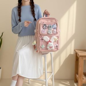 Double Inserts Large Ita Backpack, Kawaii Anime Ita Bag, Lightweight And Durable Nylon Ita Bag, Personalized Clear Window Pin Display Bag