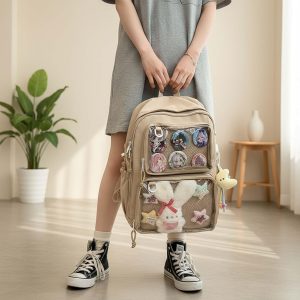 Double Inserts Large Ita Backpack, Kawaii Anime Ita Bag, Lightweight And Durable Nylon Ita Bag, Personalized Clear Window Pin Display Bag