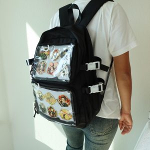 Double Inserts Large Ita Backpack, Kawaii Anime School Bag, Lightweight Durable Itabag, Cute Display Backpack for Pins & Keychains.