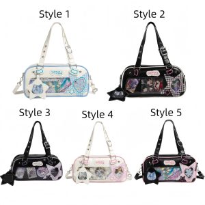 Double-Sided Ita Bag with Clear Window | Kawaii White Blue Anime Display Bag | Star Heart Cutout Shoulder Bag for Pins Charms