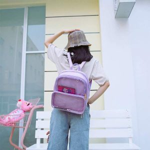 Double Window Candy PU Leather Backpack