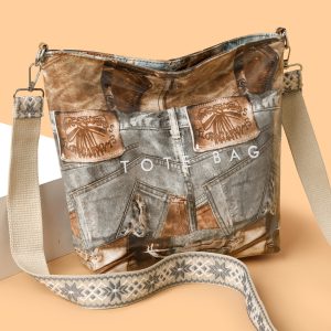 Stylish Large Tote Bag with Retro Patchwork Design and Ample Capacity