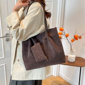 Large-capacity Women's Matte Suede Tote Bag for Stylish Convenience