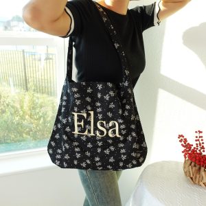 Embroidered Aesthetic Hobo Bag, Personalized Floral Tote Bag, Custom Name Shoulder Bag, Bridesmaid totes, Ditsy Print Wedding Party Bag.