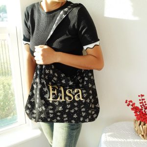 Embroidered Aesthetic Hobo Bag, Personalized Floral Tote Bag, Custom Name Shoulder Bag, Bridesmaid totes, Ditsy Print Wedding Party Bag.