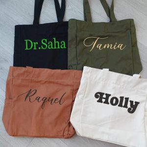 Embroidered Canvas Tote Bag: Large Zippered School, Laptop & Travel Bag