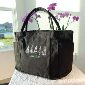 Embroidered Christmas Tree Tote Bag: Large Canvas Holiday Handbag