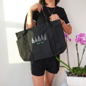 Embroidered Christmas Tree Tote Bag: Large Canvas Holiday Shopper