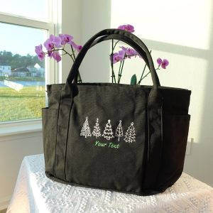 Embroidered Christmas Tree Tote Bag: Large Canvas Holiday Shopper