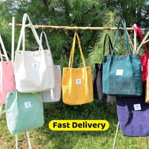 Embroidered Corduroy Large Tote Bag, Custom Cute Multi-Color Shoulder Totebag Personalized Aesthetic Tote Purse for School, Everyday Use.