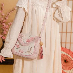 Embroidered Fairycore Crossbody Ita Bag: Y2K Pink Floral Purse