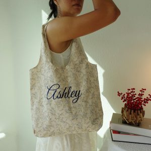 Embroidered Floral Blueberry Tote Bag, Custom Aesthetic Totes.
