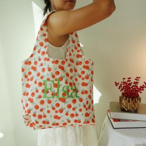 Embroidered Floral Blueberry Tote Bag, Custom Aesthetic Totes.