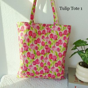 Embroidered Floral Tote Bag, Custom Canvas Bag, Tulip Kawaii Purse, Vintage Aesthetic Tote, Personalized Gift for Her, Soft Girl Bag
