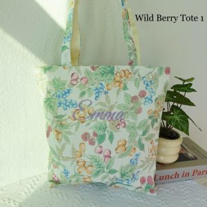Embroidered Floral Tote Bag, Custom Canvas Bag, Tulip Kawaii Purse, Vintage Aesthetic Tote, Personalized Gift for Her, Soft Girl Bag