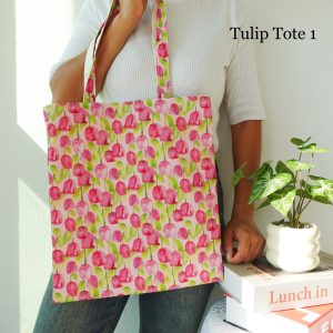 Embroidered Floral Tote Bag, Custom Canvas Bag, Tulip Kawaii Purse, Vintage Aesthetic Tote, Personalized Gift for Her, Soft Girl Bag