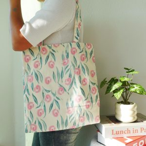 Embroidered Floral Tote Bag, Custom Canvas Bag, Tulip Kawaii Purse, Vintage Aesthetic Tote, Personalized Gift for Her, Soft Girl Bag