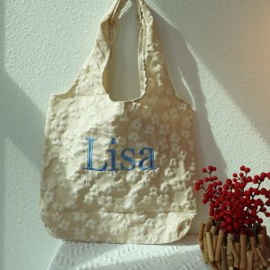 Embroidered Jacquard Flower Tote Bag, Aesthetic Floral Totes