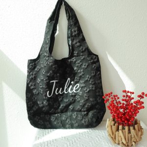 Embroidered Jacquard Flower Tote Bag, Aesthetic Floral Totes