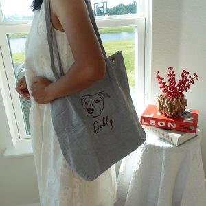 Embroidered Pet Portrait Tote Bag: Custom Corduroy Dog & Cat Shoulder Bag, Personalized Photo Purse, Cute Gift for Dog Mom, Pet Lovers.