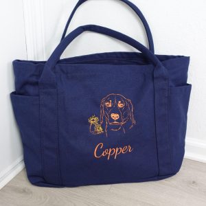 Embroidered Pet Portrait Tote Bag: Custom Dog or Cat Canvas Totes, Large Canvas Totebag, Pet Face Name Purse, Duffle Shoulder Travel Handbag