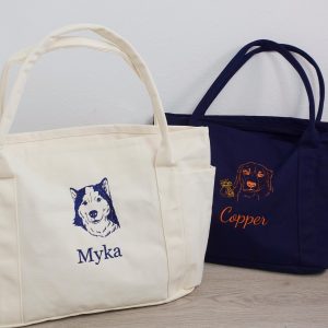 Embroidered Pet Portrait Tote Bag: Custom Dog or Cat Canvas Totes, Large Canvas Totebag, Pet Face Name Purse, Duffle Shoulder Travel Handbag