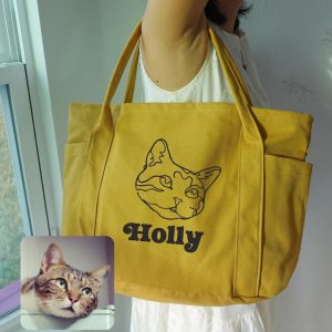 Embroidered Pet Portrait Tote Bag: Custom One Line Art, Personalized Dog Gift