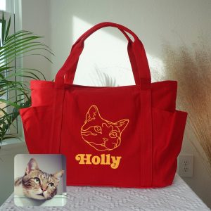 Embroidered Pet Portrait Tote Bag: Custom One Line Art, Personalized Dog Gift