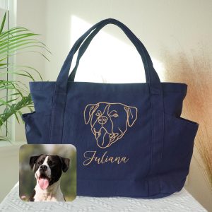 Embroidered Pet Portrait Tote Bag: Custom One Line Art, Personalized Dog Gift