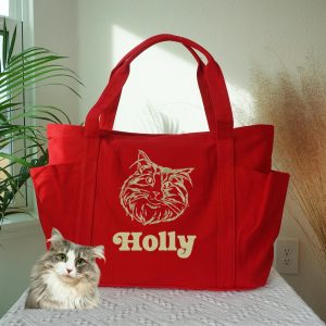 Embroidered Pet Portrait Tote Bag: Personalized Cat/Dog Canvas Shoulder Bag, Pet Face Name Totes, Cute Cat Travel Bag, Bridesmaid Gifts Bag.