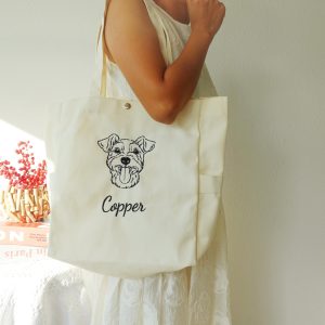 Embroidered Pet Portrait Tote Bag –Personalized Dog Cat Mom Canvas Totes, Custom Pet Face Name Totebag, Durable Shoulder Bag Bridesmaid tote