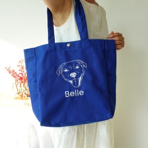 Embroidered Pet Portrait Tote Bag –Personalized Dog Cat Mom Canvas Totes, Custom Pet Face Name Totebag, Durable Shoulder Bag Bridesmaid tote