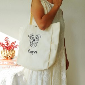 Embroidered Pet Portrait Tote Bag –Personalized Dog Cat Mom Canvas Totes, Custom Pet Face Name Totebag, Durable Shoulder Bag Bridesmaid tote