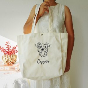 Embroidered Pet Portrait Tote Bag –Personalized Dog Cat Mom Canvas Totes, Custom Pet Face Name Totebag, Durable Shoulder Bag Bridesmaid tote