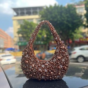 Versatile Casual Crystal Bead Woven Retro Shoulder Bag with Unique Texture