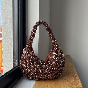 Versatile Casual Crystal Bead Woven Retro Shoulder Bag with Unique Texture