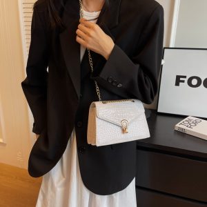 Versatile Women's Solid-color Crocodile-print Chain Crossbody Bag