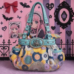 Floral Canvas Shoulder Bag – Y2K Gothic Underarm Purse